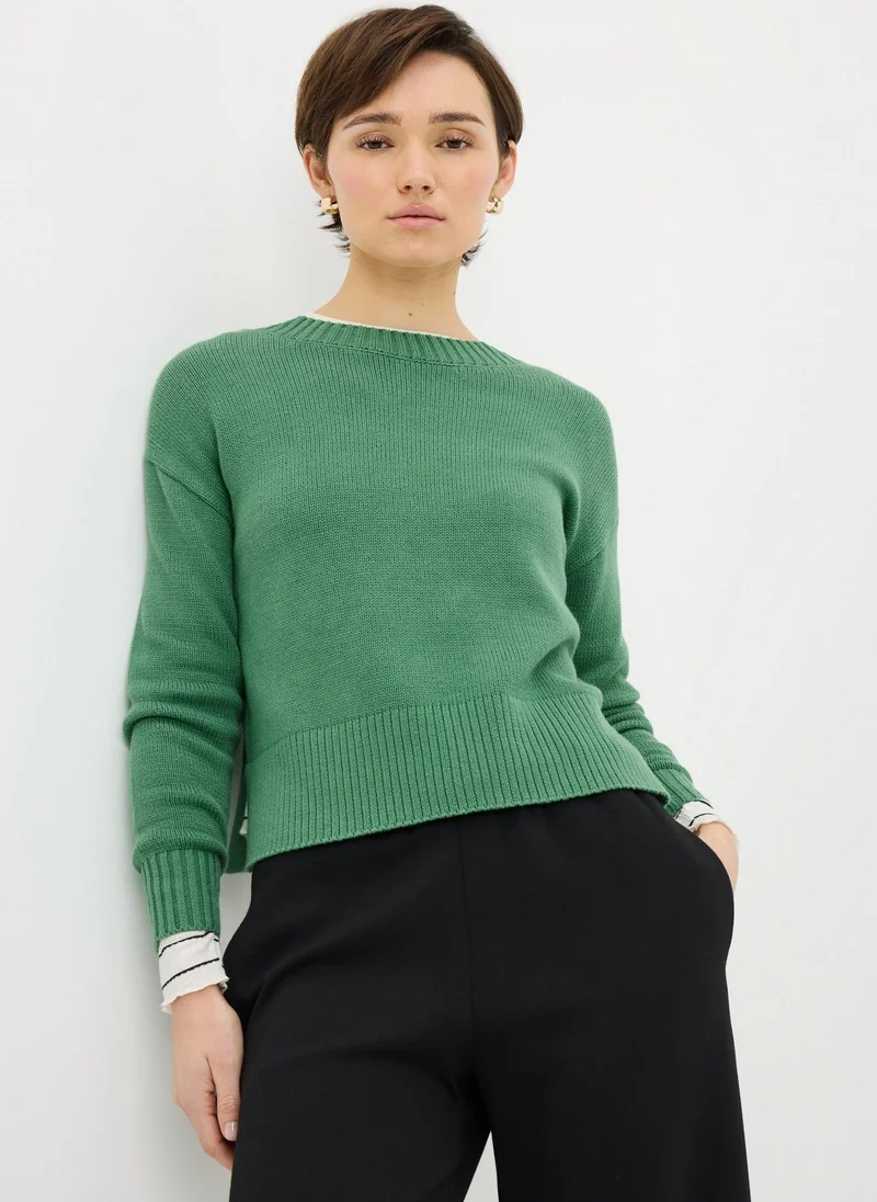 ماتلان Green Ribbed Hem Jumper